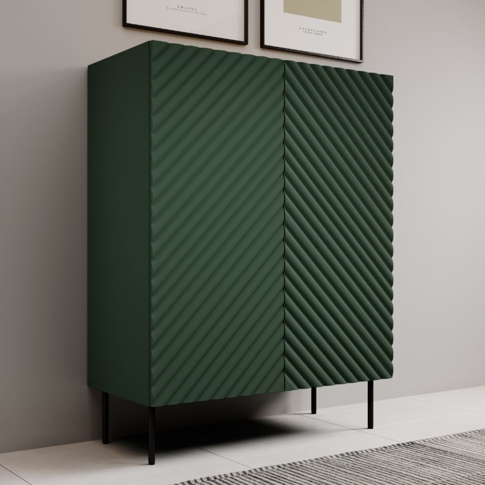 Hohes Sideboard aus Grün und Holz, 2 Türen, 2 Schubladen -