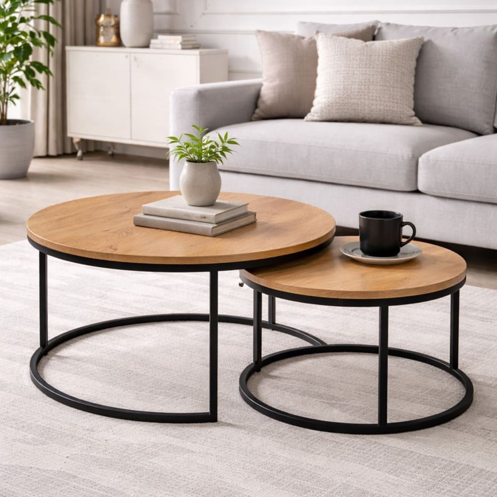 Runder Satztisch aus Holz und Metall (x2) - Maisons Du Monde