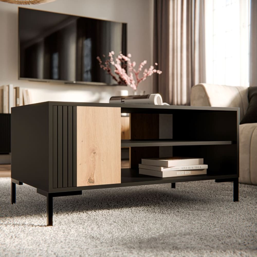 Couchtisch aus Schwarz und Holz, 100 x 55 cm - Maisons Du Monde
