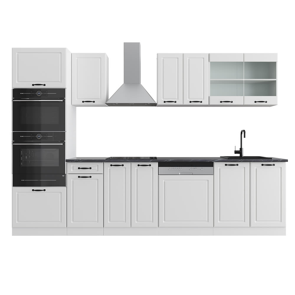 Cuisine avec armoire haute sans PT Blanc campagne 300x81,6cm