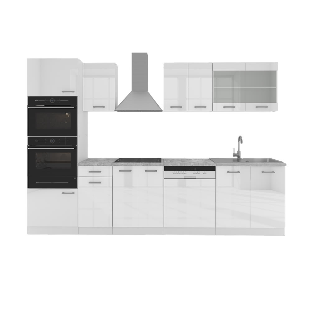 Cuisine avec armoire haute, sans PT, Blanc 300 x 207cm