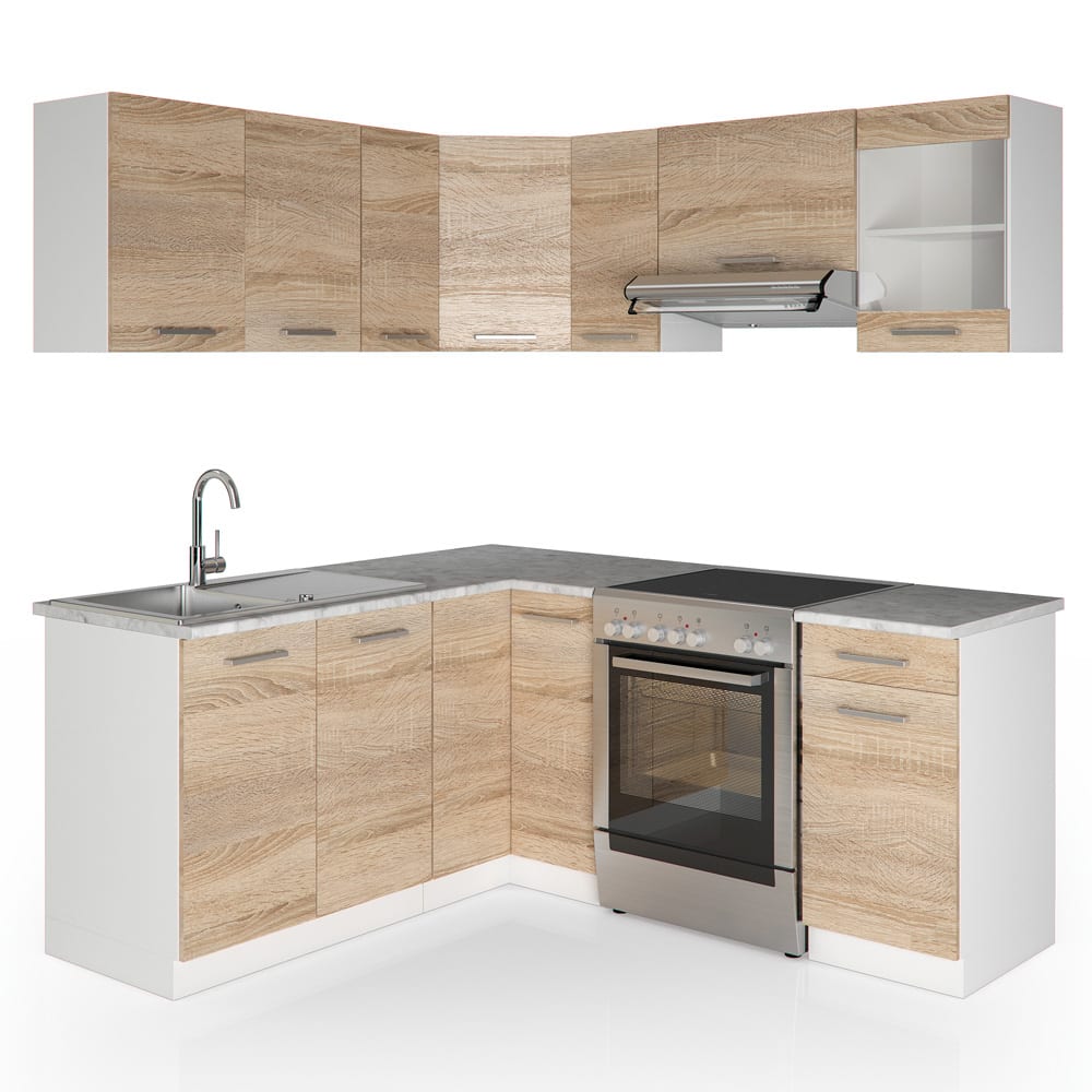 Vicco Eckküche, AP Marmor Sonoma/Weiß 187x81.6cm style modern Braun Spanplatte