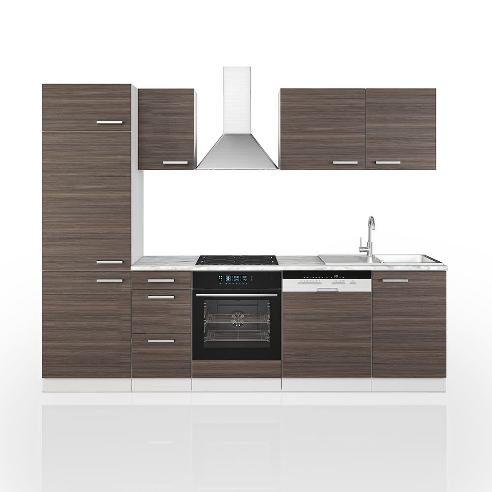 Vicco Küchenzeile ohne Arbeitsplatte, Edelgrau/Weiß 270 x 85cm style modern - Spanplatte
