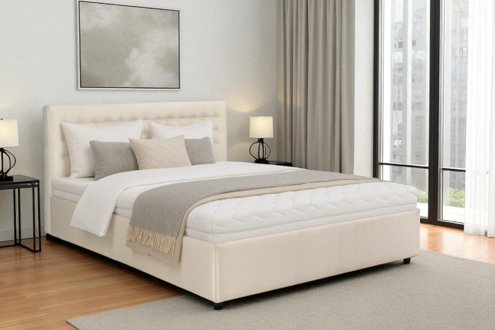 Lit rembourré avec matelas, beige, 180x200 cm