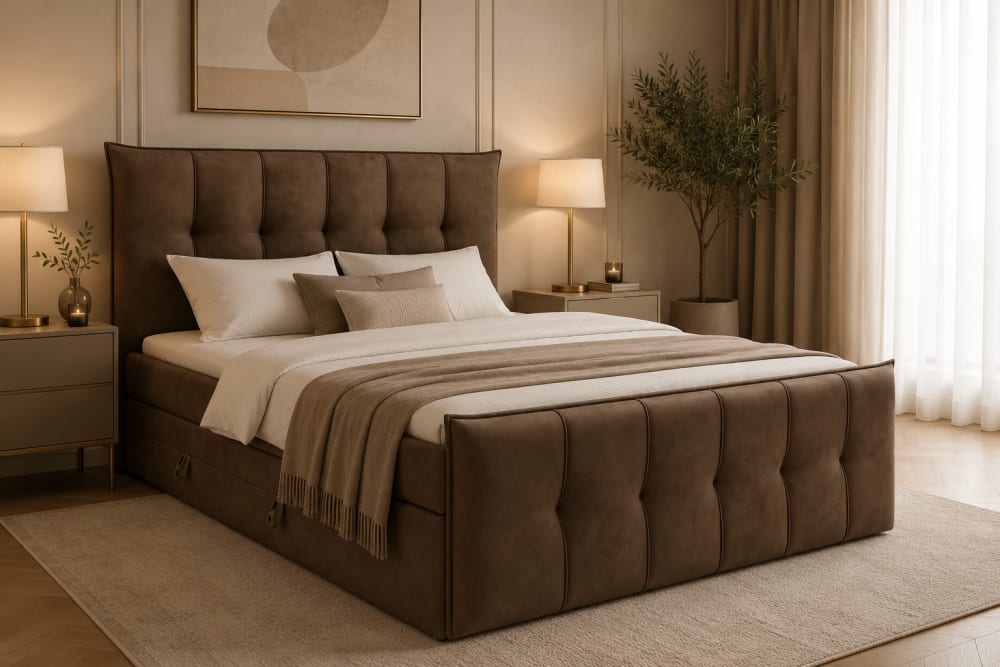 Lit continental avec rangement, marron 160x200 cm