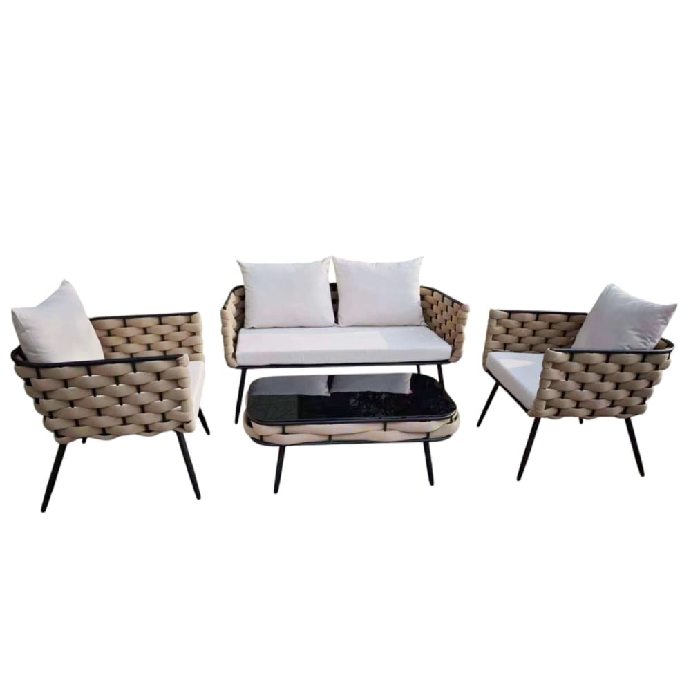 Salon de jardin en corde marron 4 places