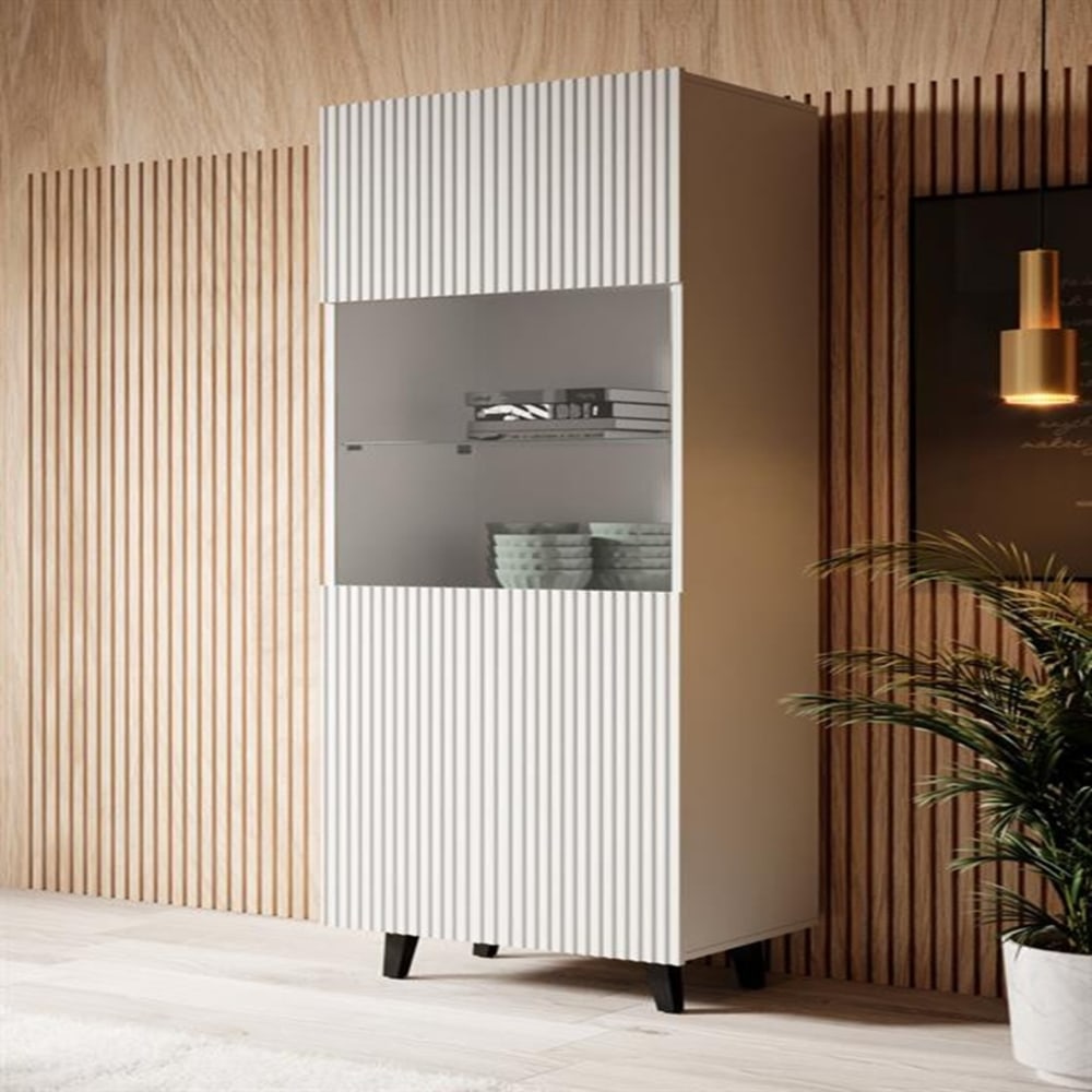 Vitrine design en bois blanc mat 60 x 182 cm