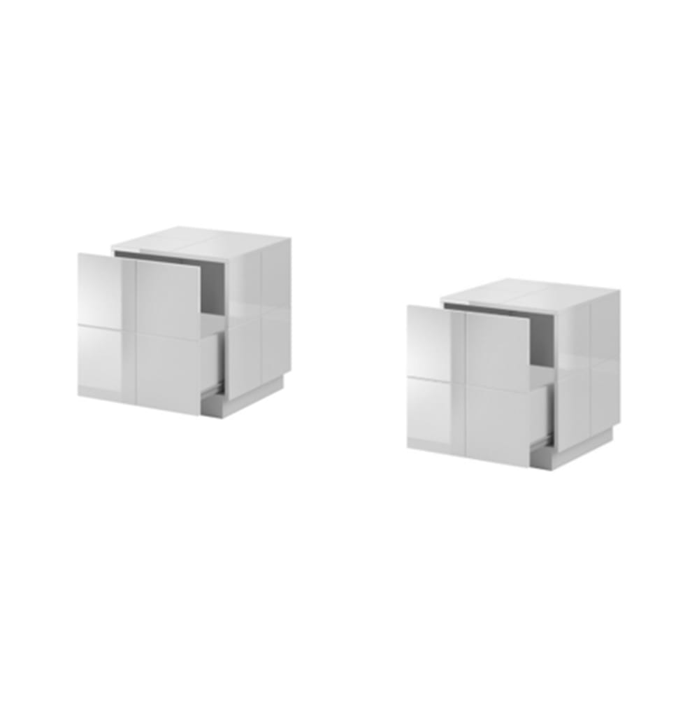 Lot de 2 tables de chevet design blanc brillant led bleu Lot de 2 tables de chevet design blanc brillant led bleu