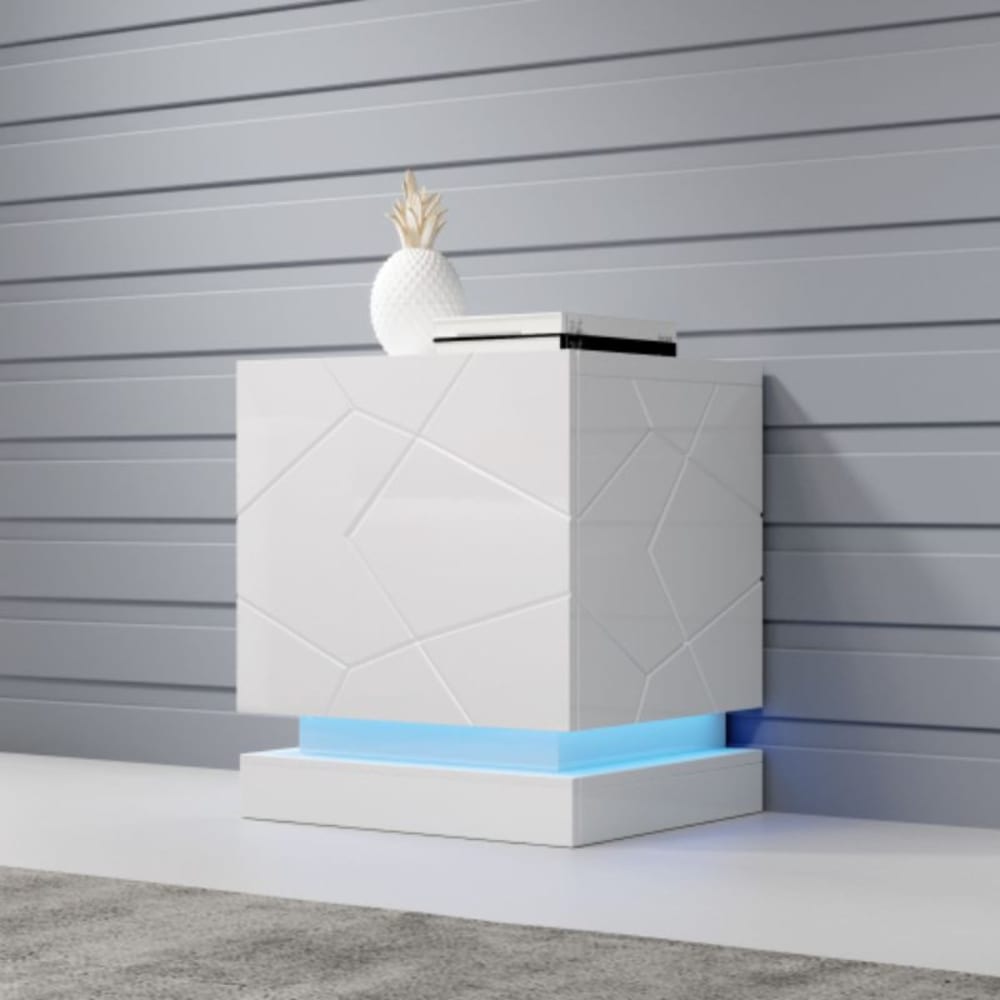 Lot de deux tables de chevet design laqué blanc sans LED