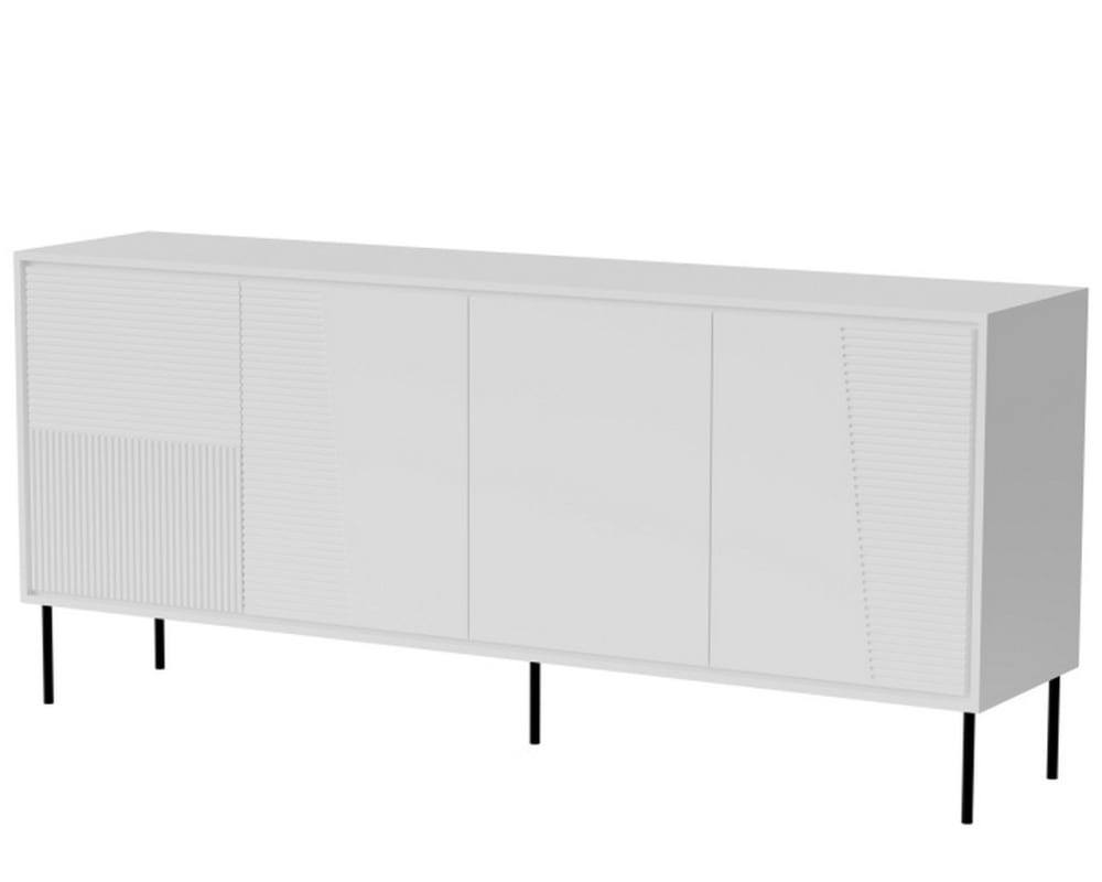 Buffet avec pieds en acier noir design blanc mat 200cm Buffet avec pieds en acier noir design blanc mat 200cm