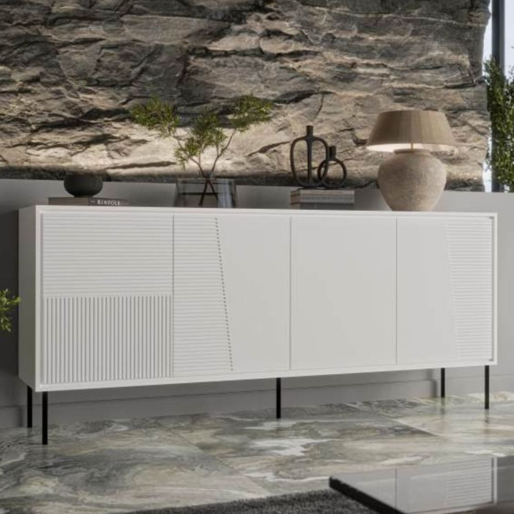 Buffet  avec pieds en acier noir design blanc mat 200cm