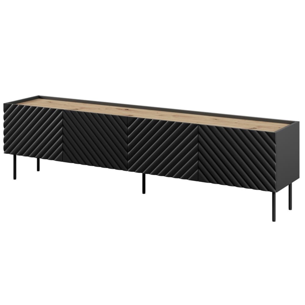 Meuble tv bois et noir mat 4 portes 3d 200cm Meuble tv bois et noir mat 4 portes 3d 200cm