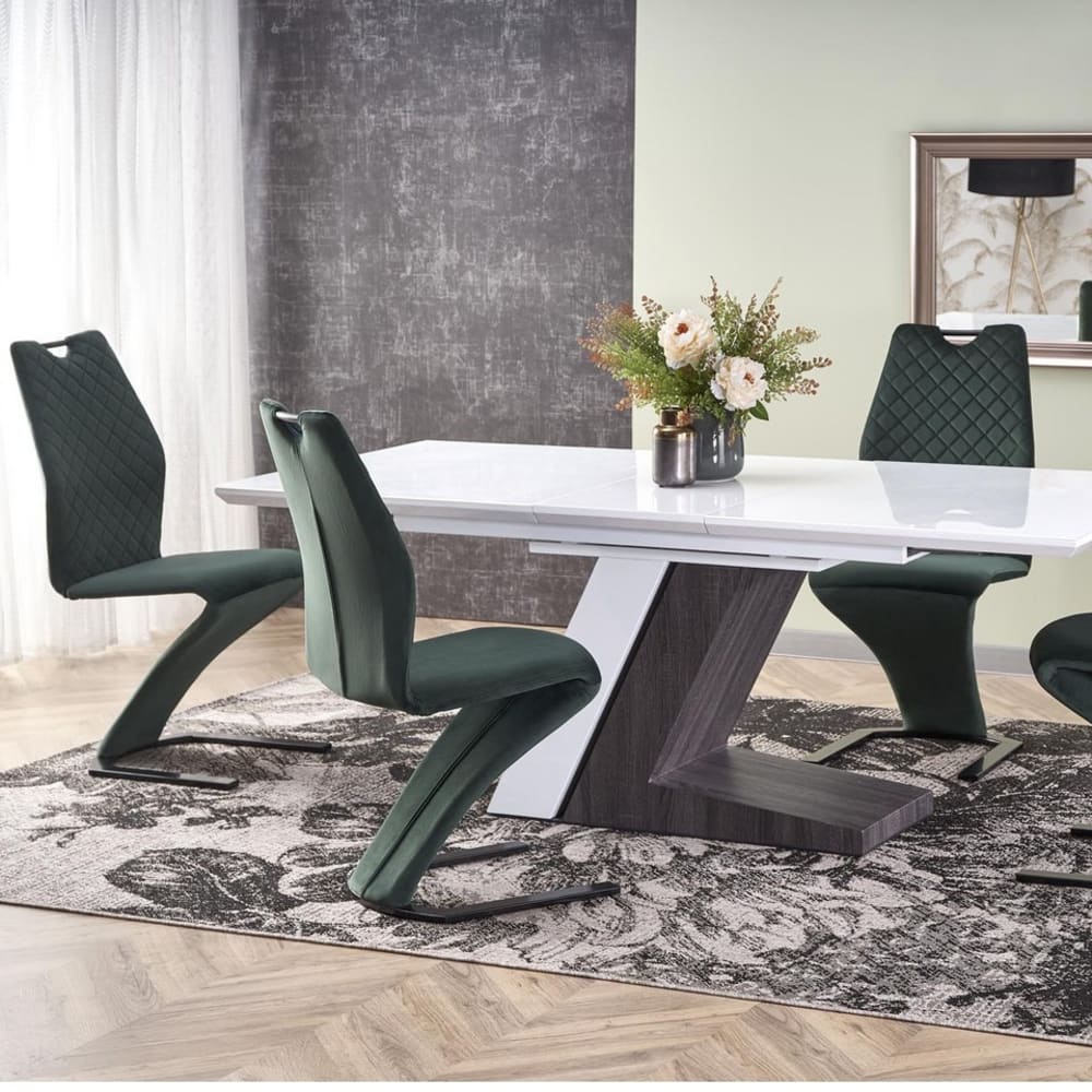 Chaise de salle à manger design en velours de polyester vert