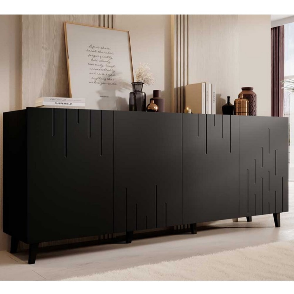 Buffet bas contemporain noir mat 200cm