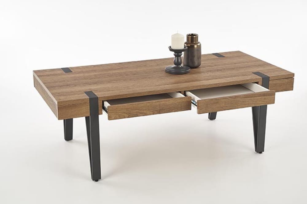 Table basse industrielle à tiroirs bois et noir 120cm