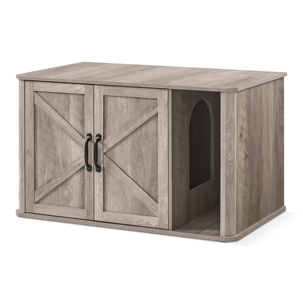 Enclos pour bac à litière maison pour chat table marron et blanc Enclos pour bac à litière maison pour chat table marron et blanc