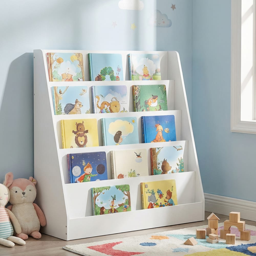 Etagères enfant à 5 niveaux 30x80x80cm blanc en panneau de particules (SONGMICS) - Image 1