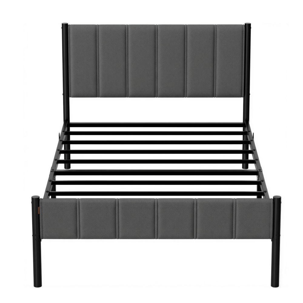 Lit simple acier 90 x 190 cm chambre tête de lit capitonnée gris — Beyit