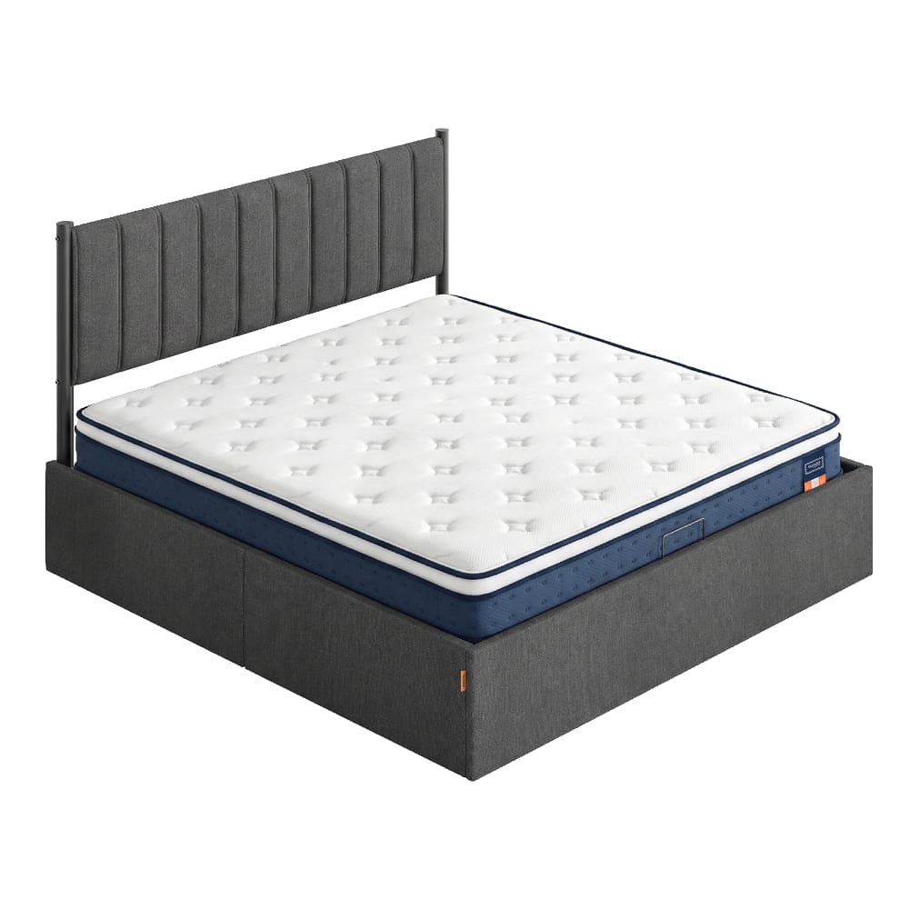 Lit double avec matelas 140 x 190cm tête de lit ajustable bleu et gris — Beyit