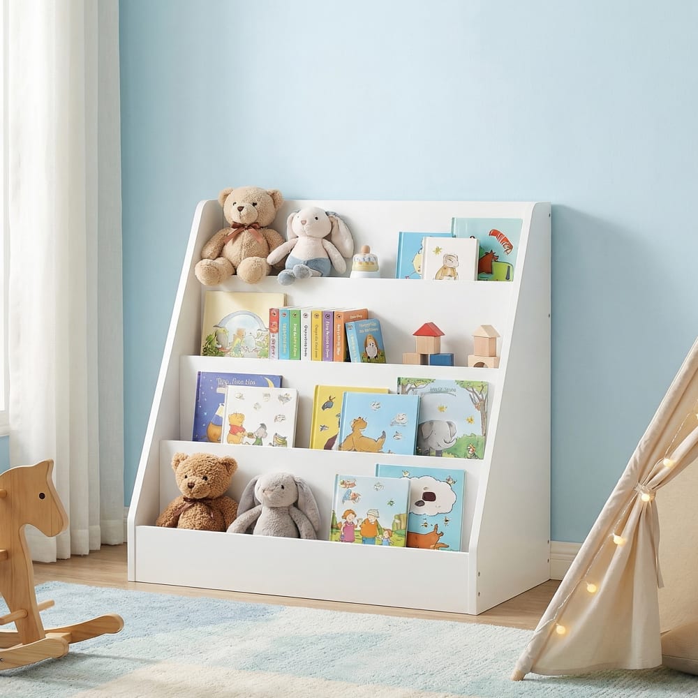 Bibliothèque pour enfant à 4 niveaux à livres 30 x 60 x 60 cm blanc (SONGMICS) - Image 2