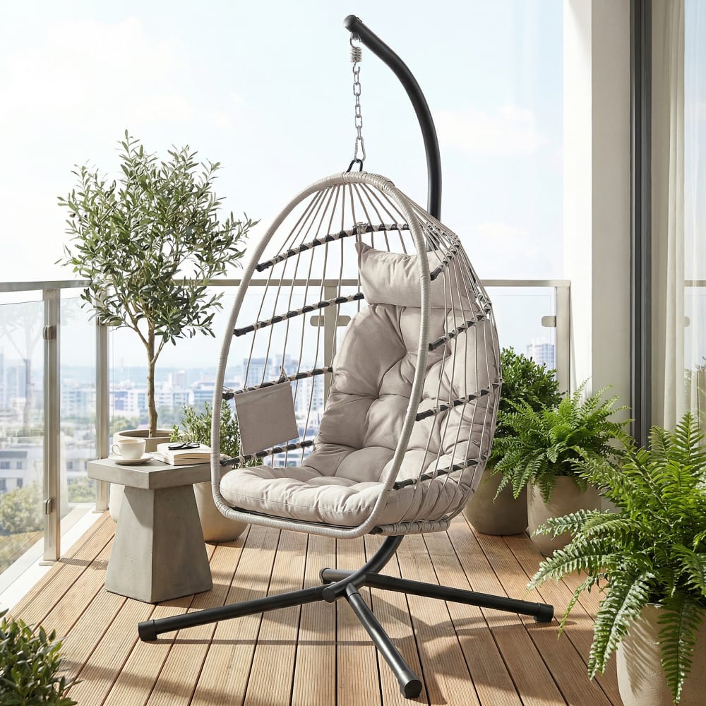 Fauteuil suspendu pliable à hauteur réglable avec coussin gris Fauteuil suspendu pliable à hauteur réglable avec coussin gris