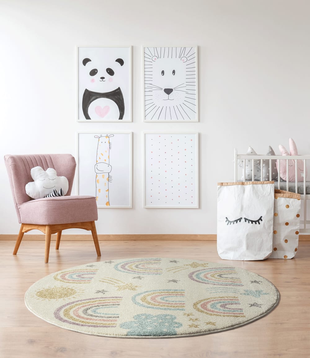 The carpet Teppich Kinder modern weich pflegeleicht, creme, 120 cm rund style modern BEIGE Öko-Tex Zertifikat PP - POLYPROPYLEN Kinder