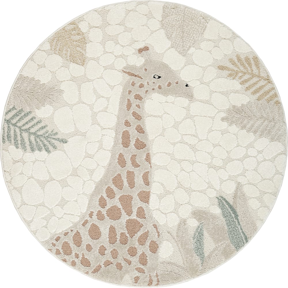 The carpet Teppich Kinder Baby Giraffe, creme, 120 cm rund style modern BEIGE PP - POLYPROPYLEN Kinder