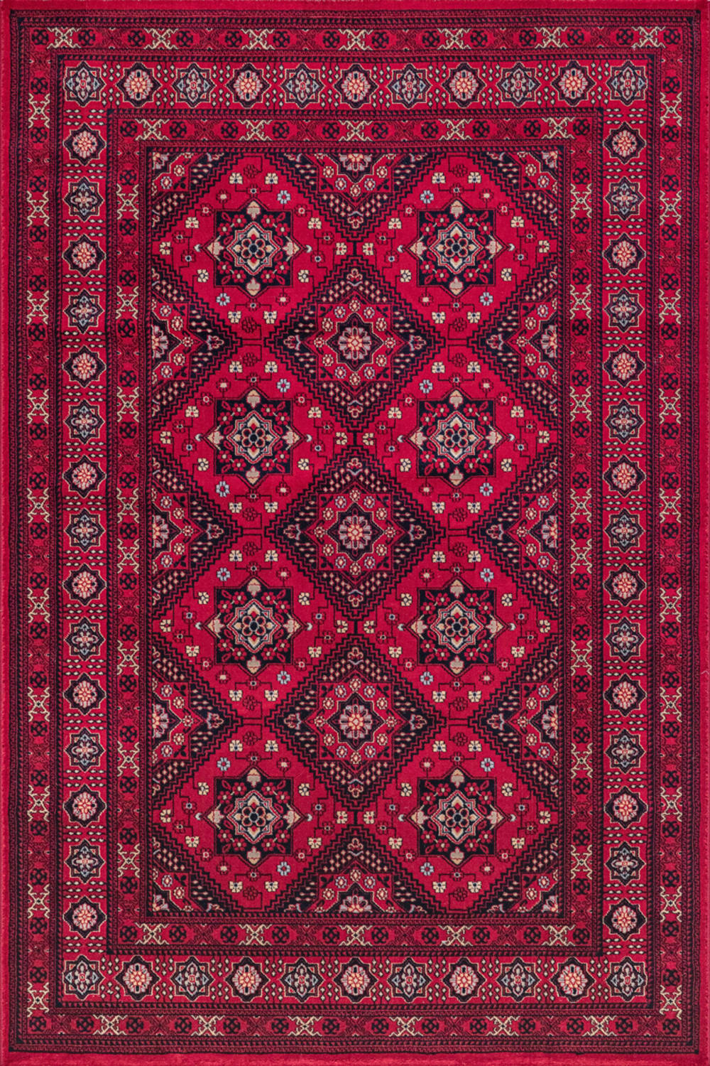 Tapis velours court orient losanges, rouge, 80 x 150 cm