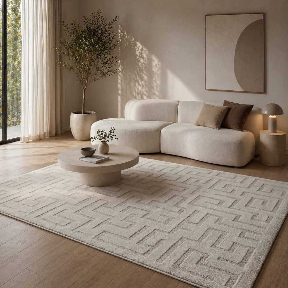 Tapis salon moderne géométrique doux, beige, 160 x 220 cm — vue 3