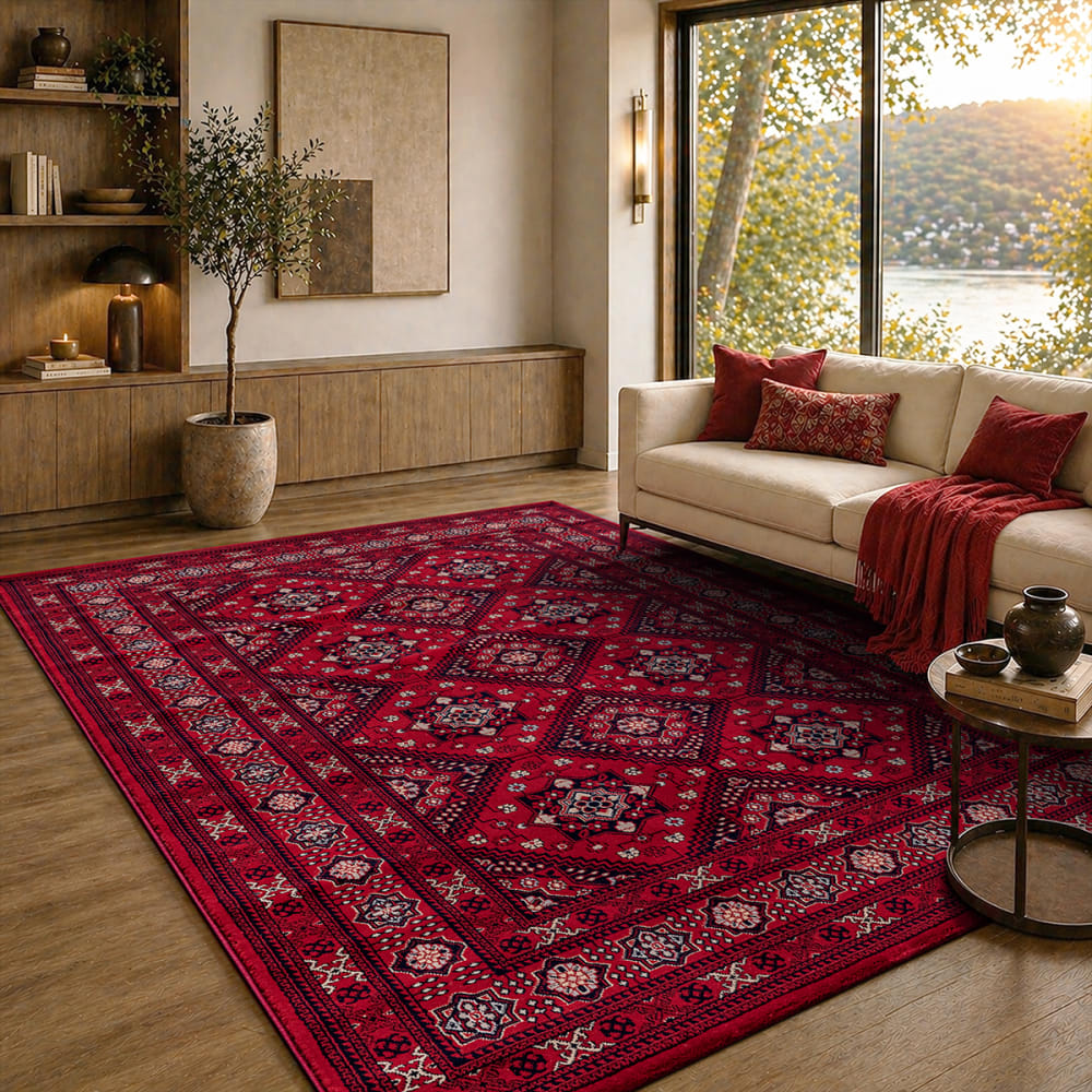 Tapis velours court orient losanges, rouge, 240 x 340 cm — vue 3