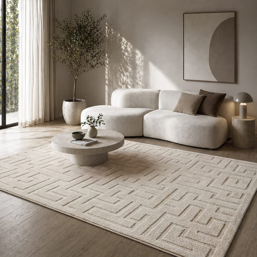 Tapis salon moderne géométrique doux, crème, 140 x 200 cm — vue 3