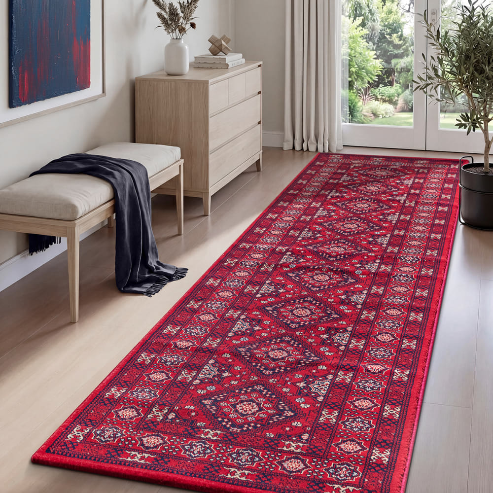 Tapis velours court orient losanges, rouge, 80 x 300 cm — vue 3