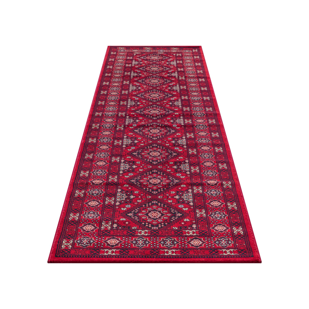 Tapis velours court orient losanges, rouge, 80 x 300 cm — vue 4