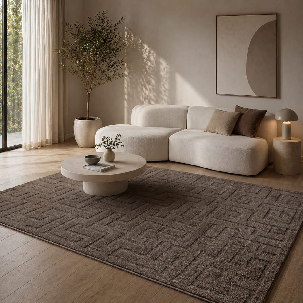 Tapis salon moderne géométrique doux, marron, 120 x 160 cm — vue 3
