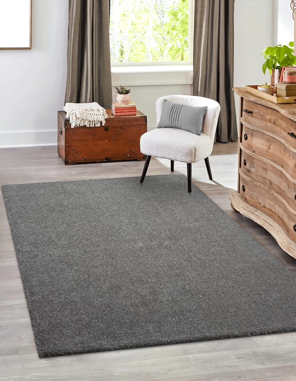 Tapis salon moderne moelleux dense poils courts, gris, 80 x 150 cm — vue 3