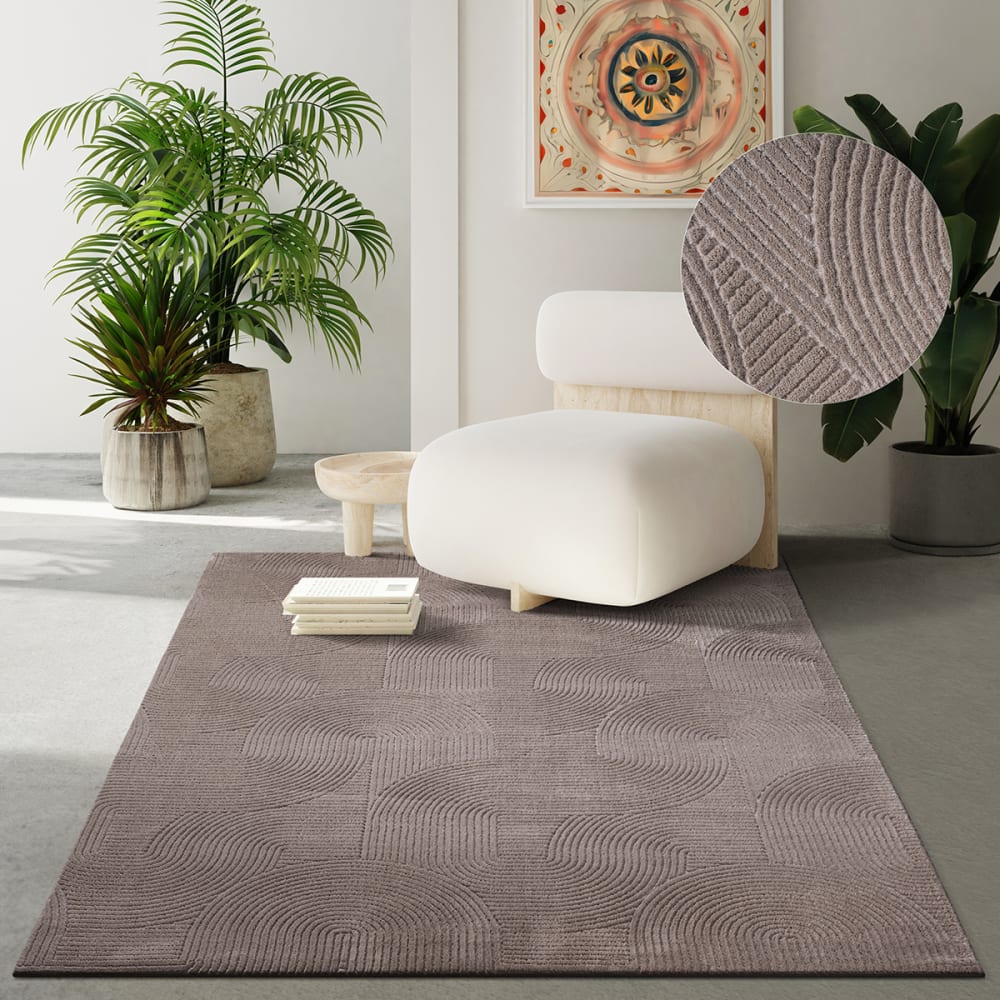 Tapis salon moderne doux antidérapant aspect 3D, beige, 80 x 150 cm — vue 3