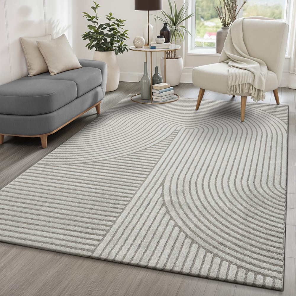 Tapis moderne effet haut bas 3d , gris, 200 x 290 cm — vue 3