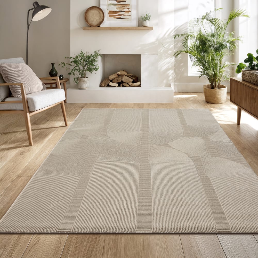 Tapis design salon moderne art curve durable, beige, 120 x 170 cm — vue 3