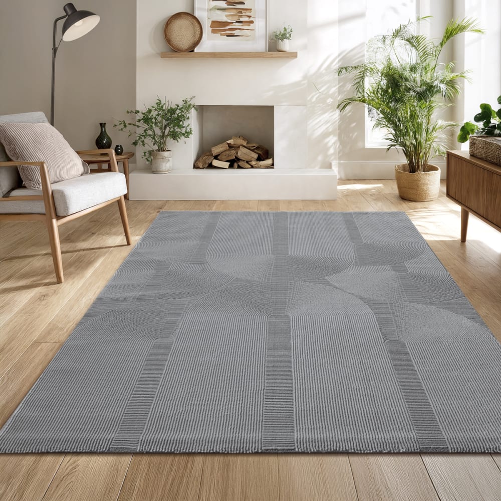 Tapis design salon moderne art curve durable, gris, 200 x 290 cm — vue 3