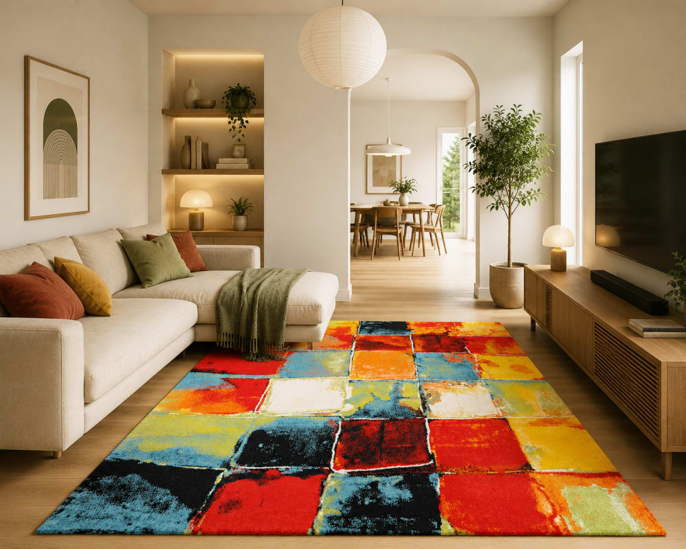 The carpet Teppich Kurzflor modern abstrakter Stil, multi, 80 x 150 cm style modern Mehrfarbig Öko-Tex Zertifikat Pp - Polypropylen