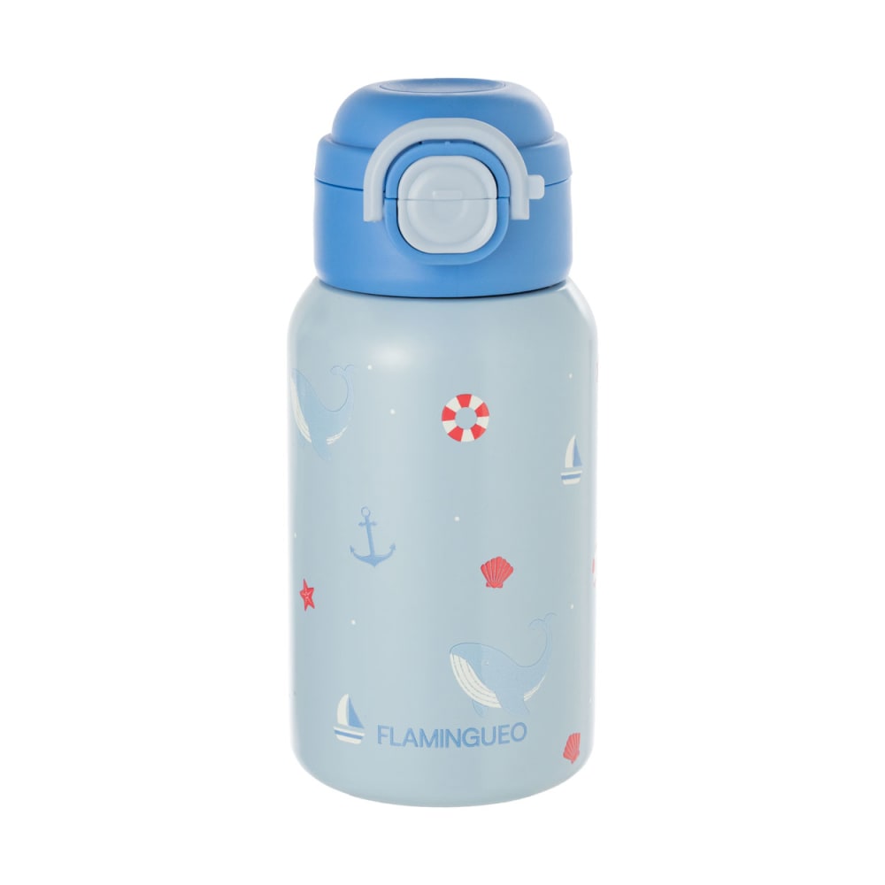 Flamingueo Kinder Thermoflasche mit Strohhalm auslaufsicher 550ml blau Edelstahl Kinder