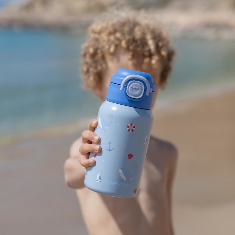 Kinder Thermoflasche mit Strohhalm auslaufsicher 550ml blau -