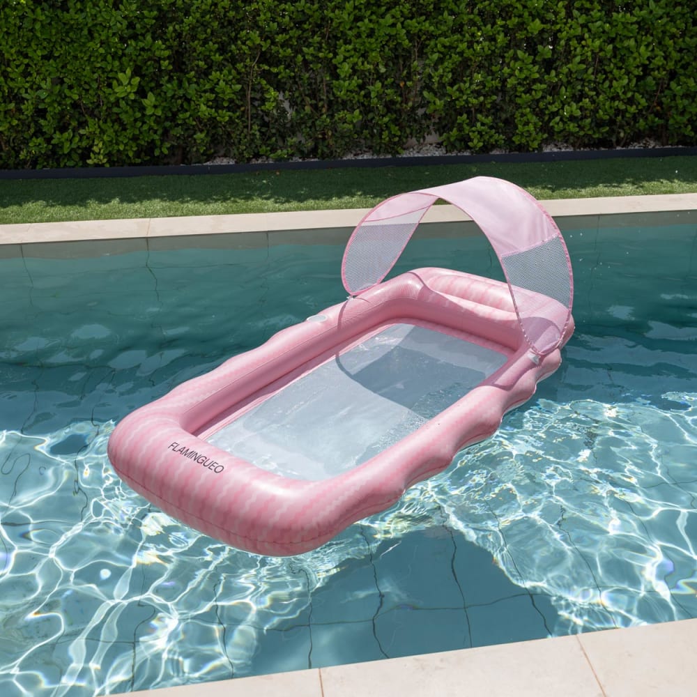 Aufblasbare PVC Luftmatratze mit Sonnenschirm rosa - Maisons Du