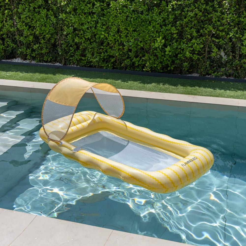 Aufblasbare PVC Luftmatratze mit Sonnenschirm gelb - Maisons Du