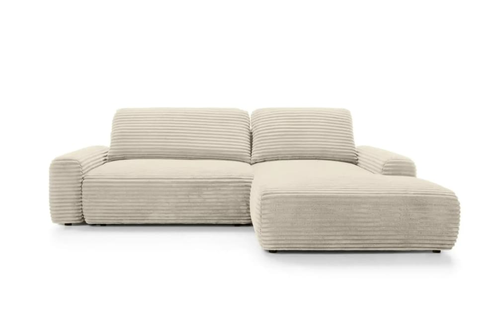Canapé d'angle convertible velours côtelé 4 places beige droit