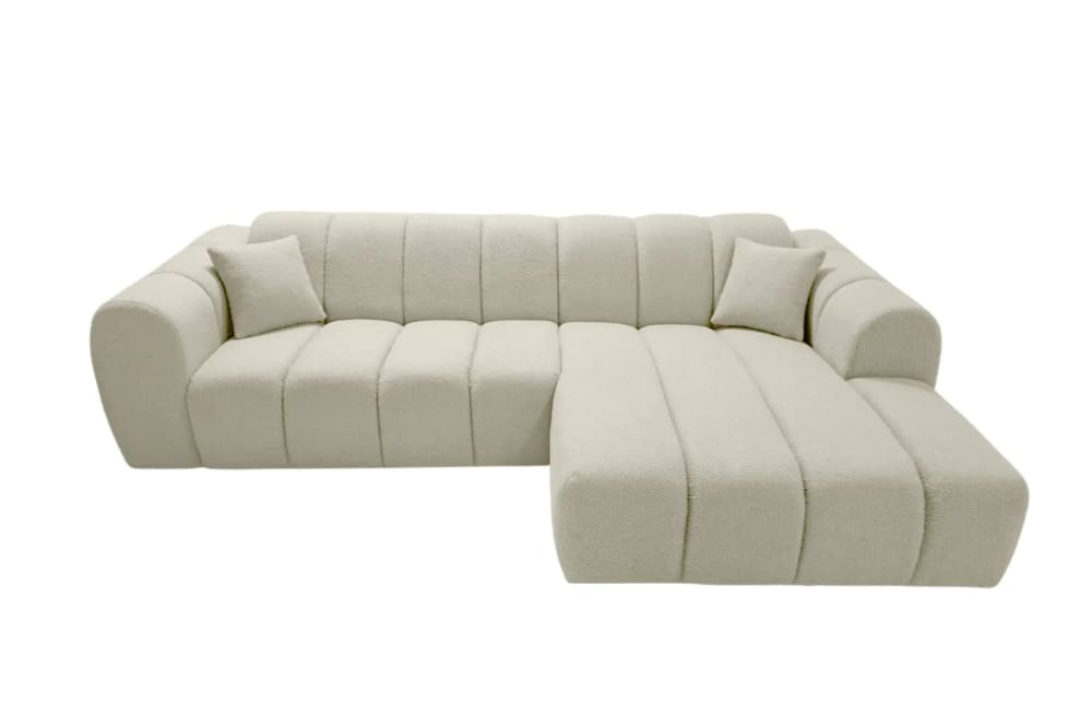 Canapé d'angle tissu bouclette 4 places beige gauche Canapé d'angle tissu bouclette 4 places beige gauche