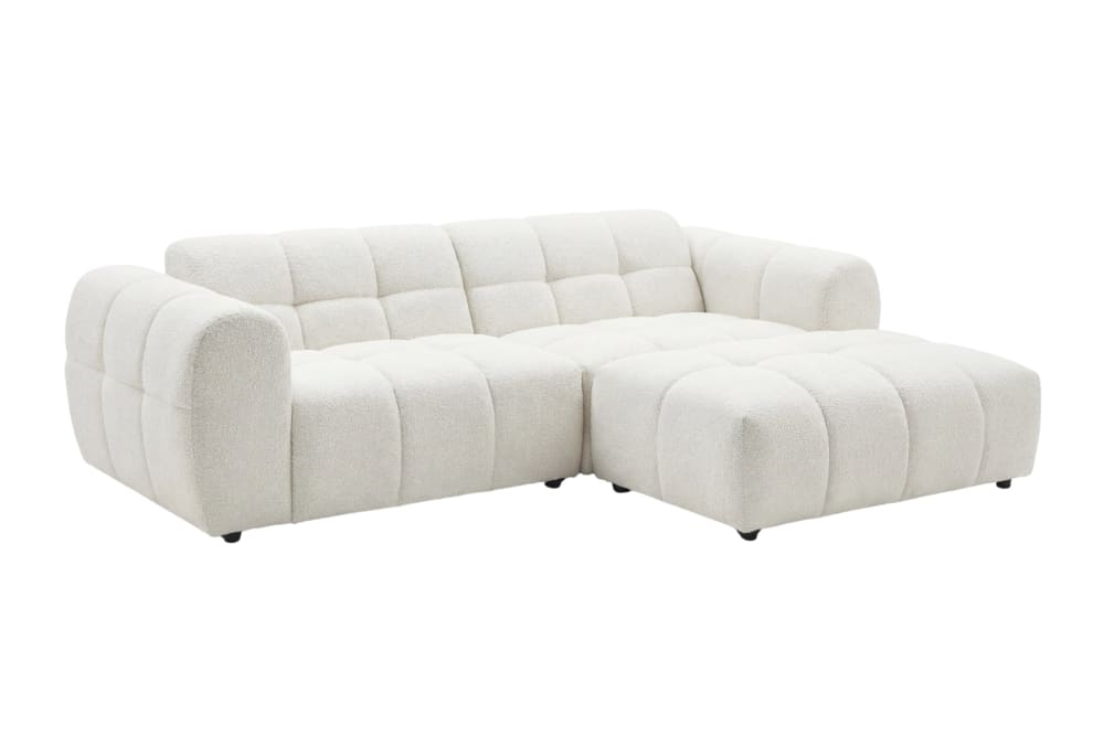 Canapé d'angle tissu bouclette 3 places beige gauche Canapé d'angle tissu bouclette 3 places beige gauche