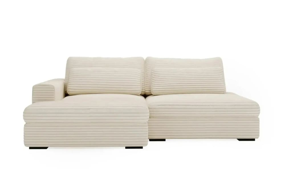 Canapé d'angle convertible velours côtelé 4 places beige gauche