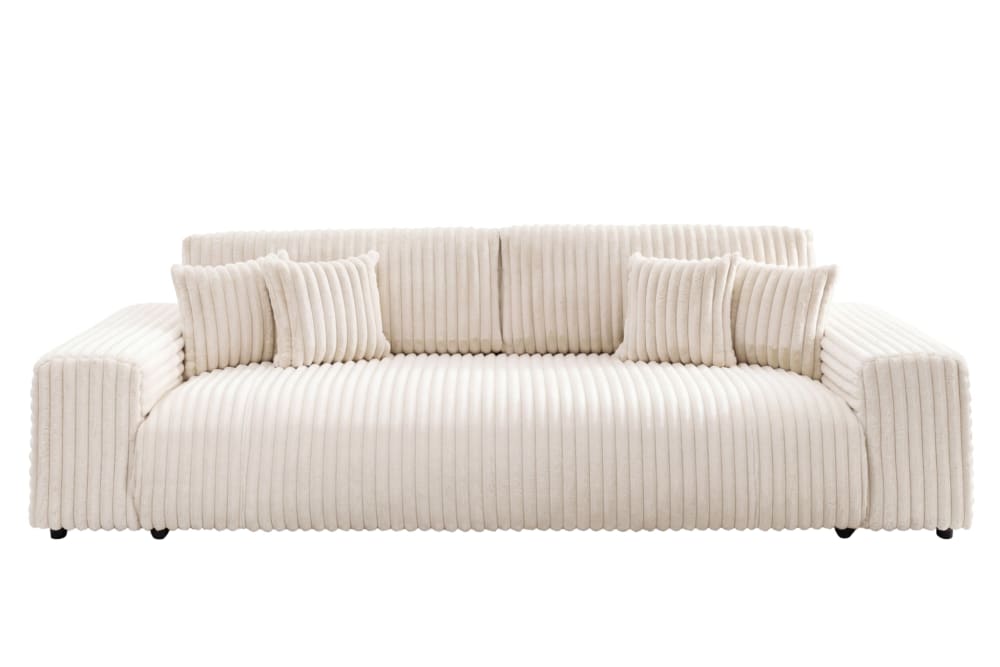 Canapé droit convertible velours côtelé 4 places beige Canapé droit convertible velours côtelé 4 places beige