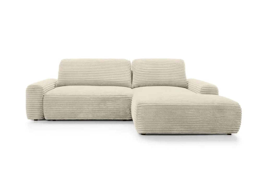 Canapé d'angle velours côtelé 4 places beige gauche